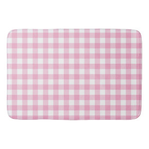 Pink and White Gingham Buffalo Check Plaid Bath Mat