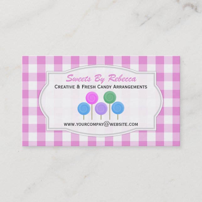 Pink And White Gingham: Candy Business Card (Front)