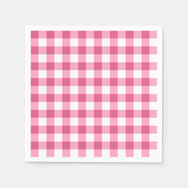Pink And White Gingham Check Pattern Napkin (Front)
