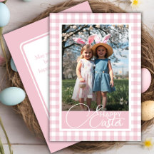 Pink And White Gingham Happy Easter Custom Photo