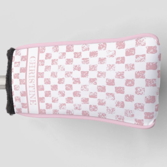 Pink and White Gingham Ladies Golf Head Cover (Front)