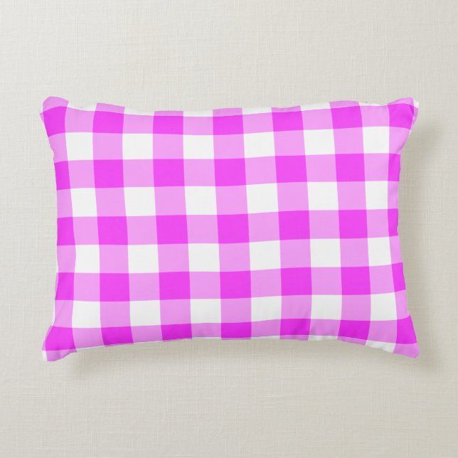 Pink and White Gingham Pattern Accent Pillow (Front)