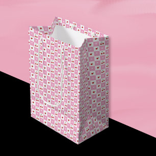 Pink and White Gingham Pattern Cherries Gift Bag