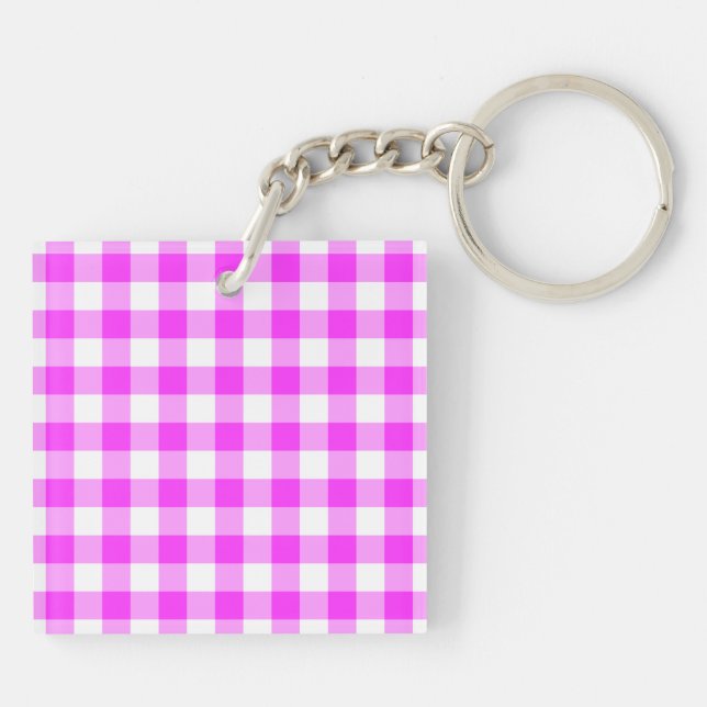 Pink and White Gingham Pattern Keychain (Back)