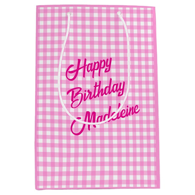 Pink and White Gingham Pattern Medium Gift Bag (Front)
