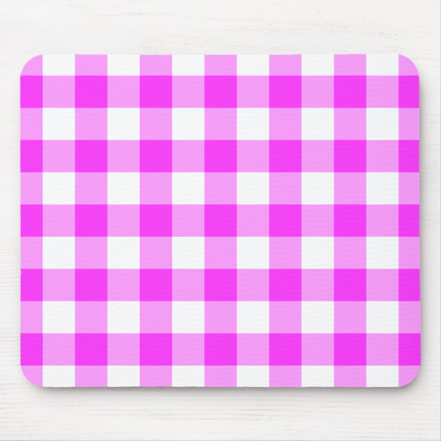 Pink and White Gingham Pattern Mouse Pad (Front)