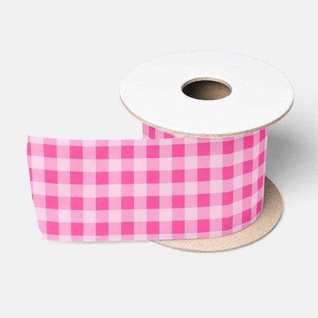 Pink and White Gingham Pattern Ribbon Satin Ribbon (Spool)