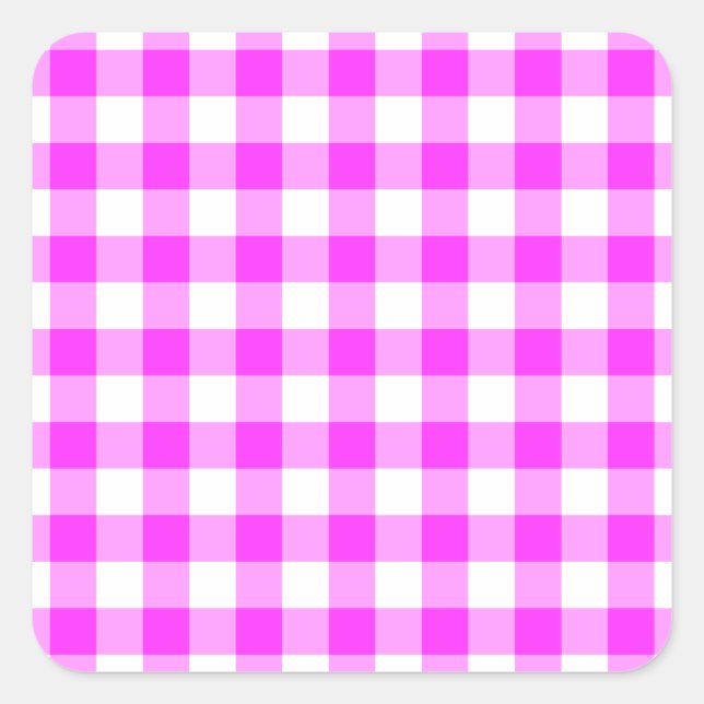 Pink and White Gingham Pattern Square Sticker (Front)