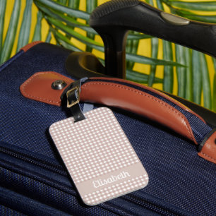 Pink and White Gingham Plaid Pattern Personalize Luggage Tag
