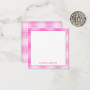 Pink and White Gingham Plaid Personalized Card