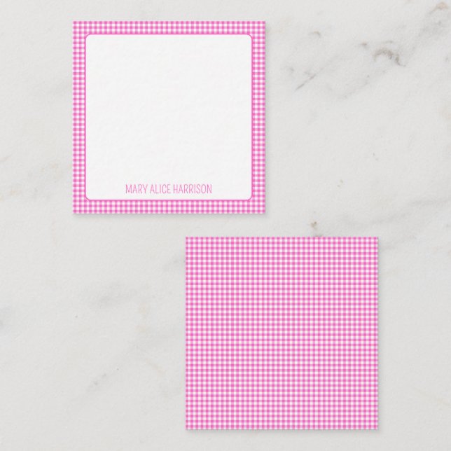 Pink and White Gingham Plaid Personalized Card (Front/Back)