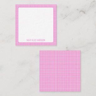 Pink and White Gingham Plaid Personalized Card