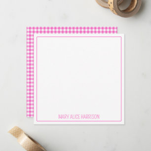Pink and White Gingham Plaid Personalized Card