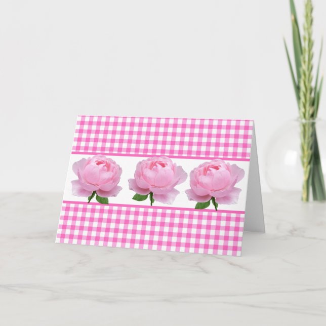 Pink and White Gingham Rose Blank Inside Card (Front)