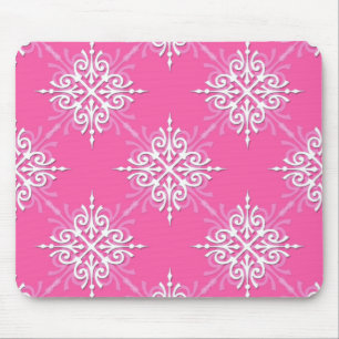 Pink and White Girly Damask Pattern Mouse Pad