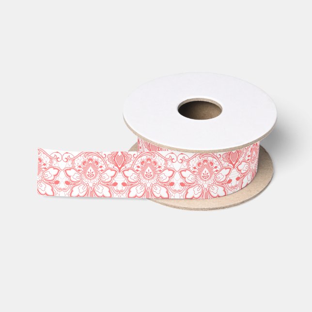 Pink And White Girly Floral Lace Satin Ribbon (Spool)