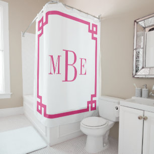 Pink and White Greek Key Border Monogram