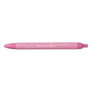 Pink and White Heart Swash Signature Name Black Ink Pen