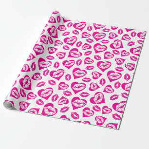 Pink and White Hearts and Kisses Wrapping Paper