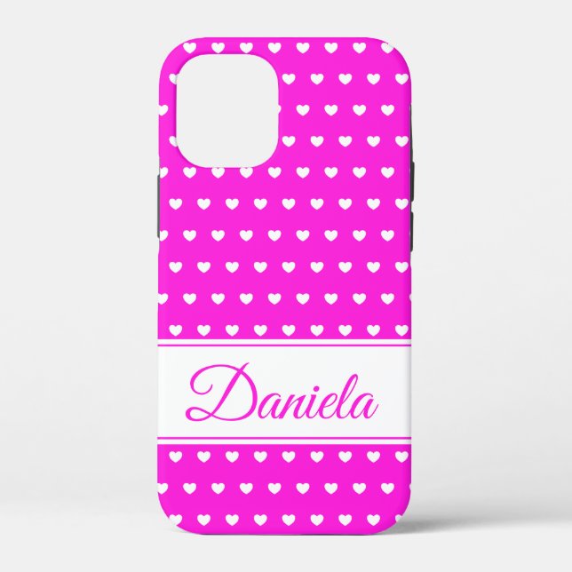Pink And White Hearts, Custom Name Case-Mate iPhone Case (Back)