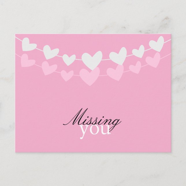 Pink and White Hearts Missing You Postcard (Front)