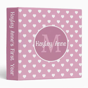 Pink and White Hearts Monogram Scrapbook Binder