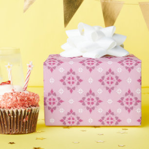 Pink and white hearts on pink wrapping paper