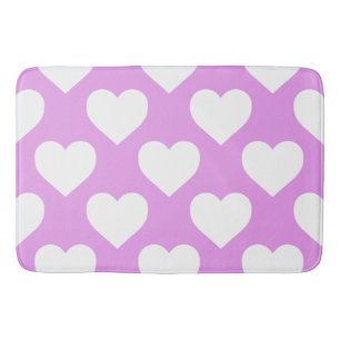 Pink and White Hearts Pattern Bath Mat