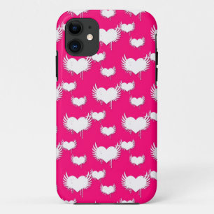 Pink and White Hearts Pattern iPhone 11 Case