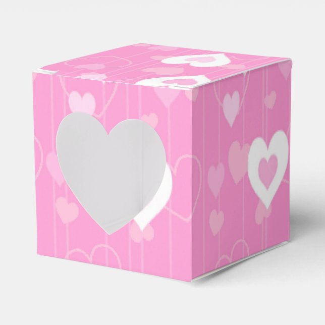 Pink and White Hearts Pattern Heart Favour Box (Front Side)