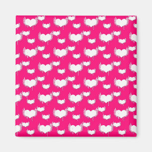 Pink and White Hearts Pattern Magnet