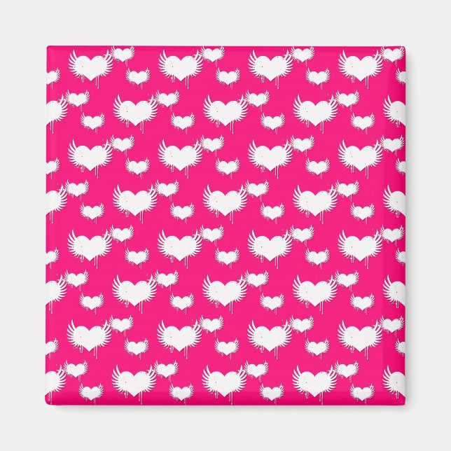 Pink and White Hearts Pattern Magnet (Front)