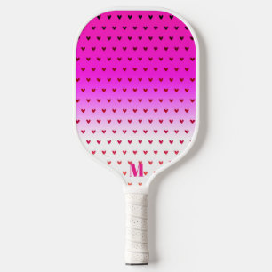Pink and White Hearts Pattern Modern Monogram Pickleball Paddle