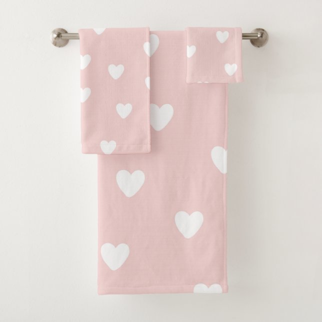 Pink and White Hearts Towel Set (Insitu)