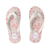 Pink and White Hearts with name Pair of Flip Flops