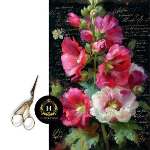 Pink and White Hollyhock Decoupage Tissue Paper