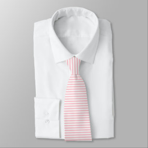 Pink and white horizontal striped neck tie
