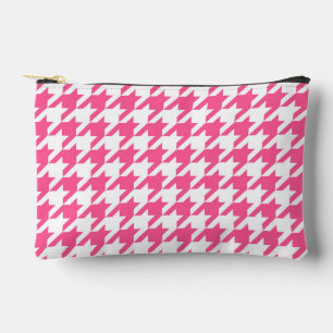 Pink and White Houndstooth Check Accessory Pouch