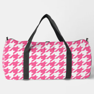 Pink and White Houndstooth Check Duffle Bag