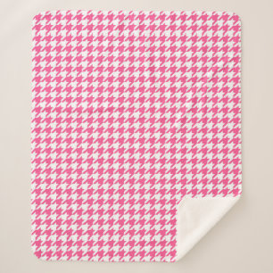 Pink and White Houndstooth Check Sherpa Blanket
