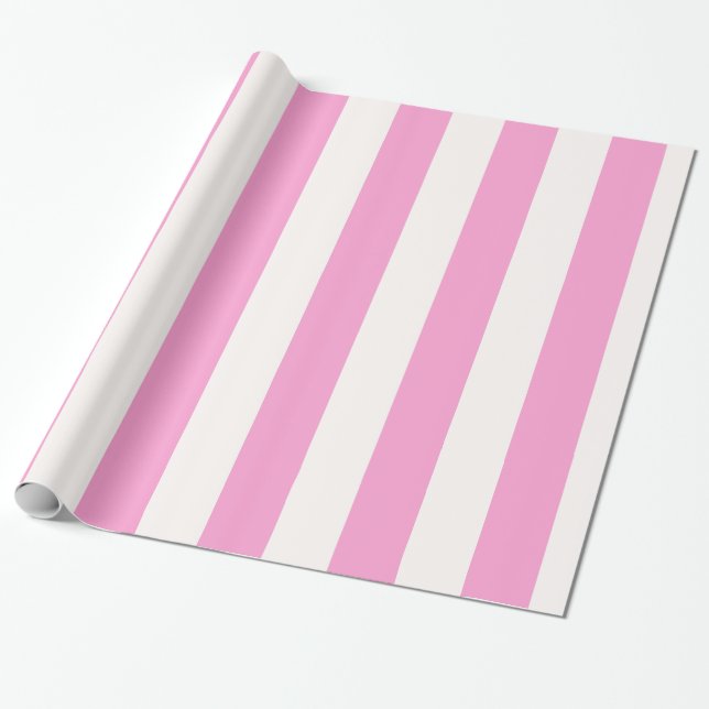 Pink and White Huge Stripe Pattern Wrapping Paper (Unrolled)