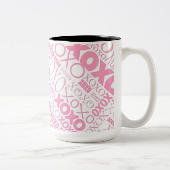Pink and White Hugs and Kisses Pattern Mug (Right)