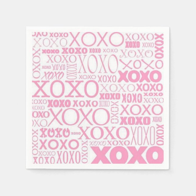 Pink and White Hugs and Kisses Pattern Napkins (Front)