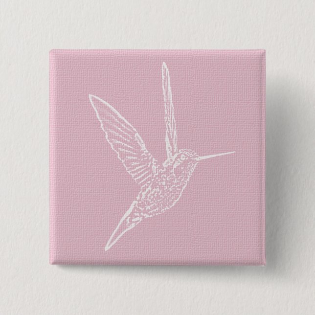 Pink and White Hummingbird 2 Inch Square Button (Front)