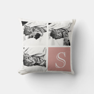 Pink and White Instagram Photo Collage Monogram Throw Pillow