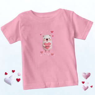 Pink and White Kawaii Polar Bear with Hearts Baby T-Shirt