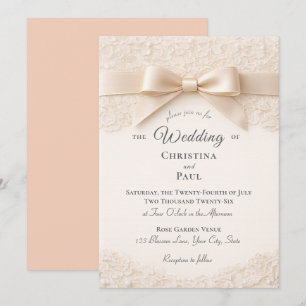 Pink and White Lace Wedding Invitation