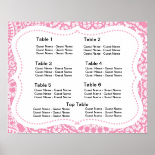 Pink and White Lacy Damask Seating Plan Chart