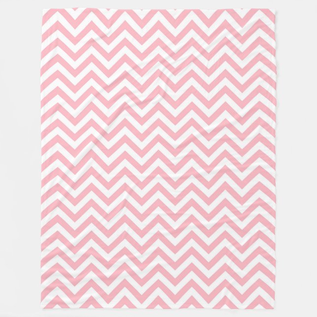 Pink and White Large Chevron ZigZag Pattern Fleece Blanket (Front)