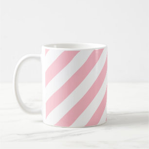 Pink and White Large Diagonal Stripes Pattern Coffee Mug